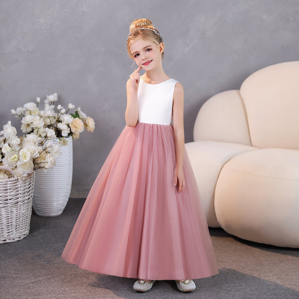 Girls Birthday Dresses Scoop Neck Sleeveless Satin/Tulle Floor-Length Flower Girl Dresses/Party Dresses Gidiondress as picture 12M