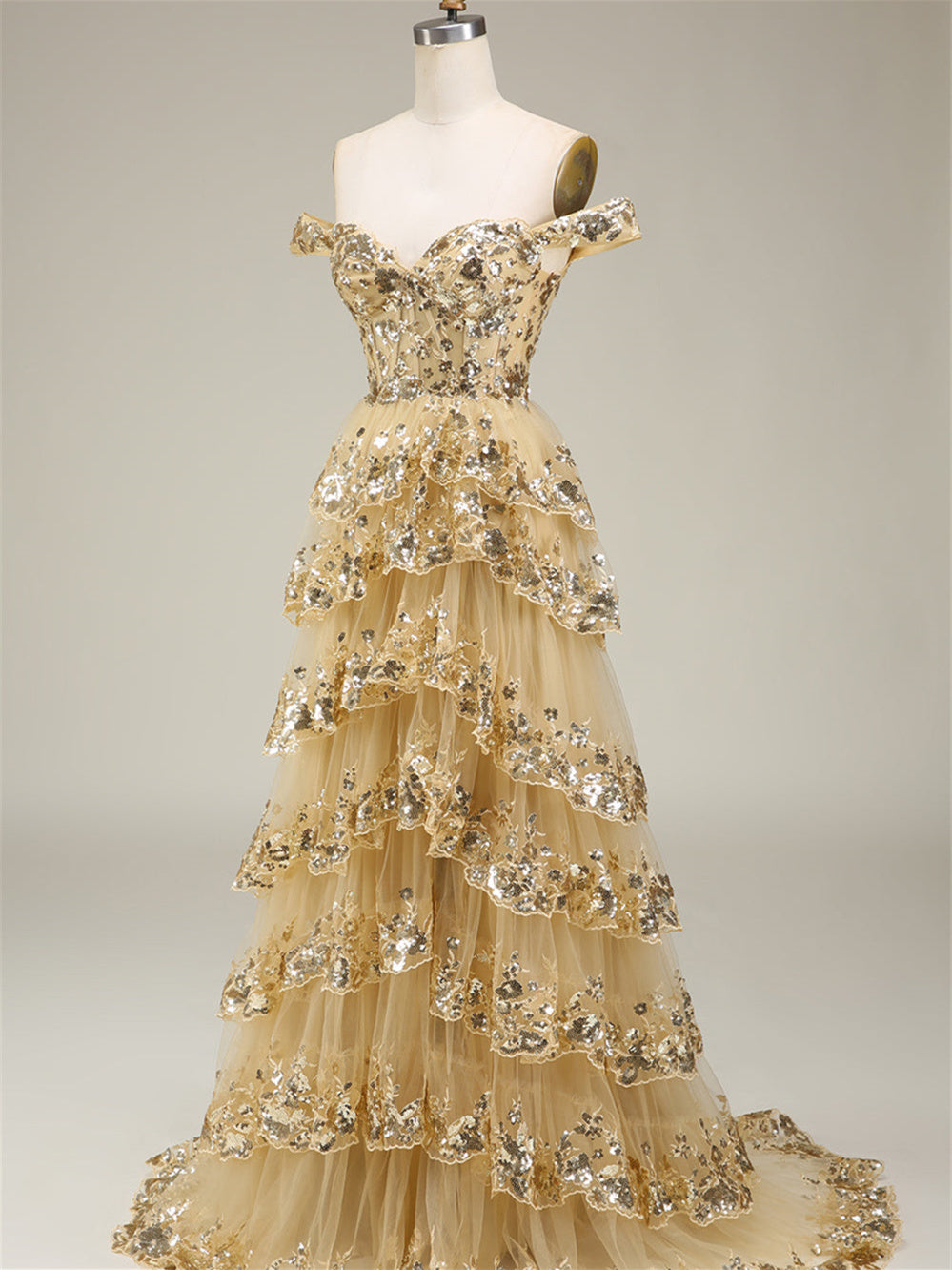 A-Line/Princess Sweetheart Off The Shoulder Sleeveless Floor-Length Evening Dress With Sequins BabaMila