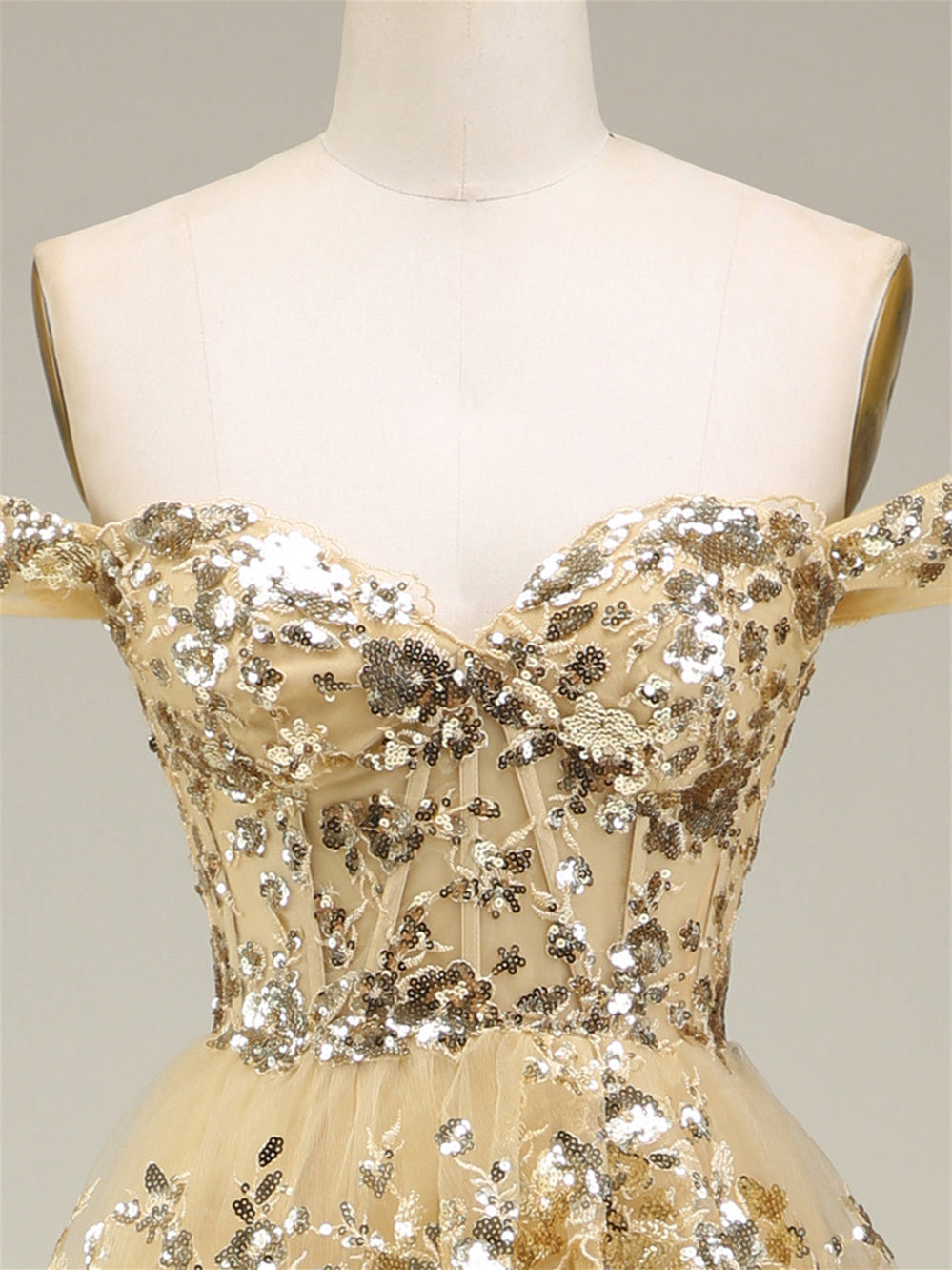 A-Line/Princess Sweetheart Off The Shoulder Sleeveless Floor-Length Evening Dress With Sequins BabaMila