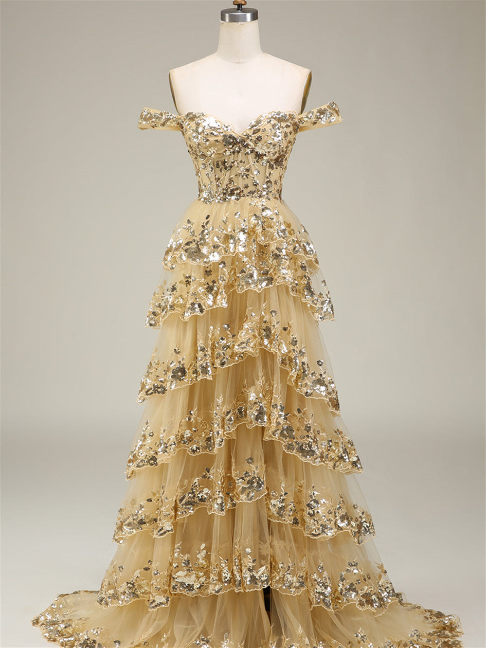 A-Line/Princess Sweetheart Off The Shoulder Sleeveless Floor-Length Evening Dress With Sequins BabaMila