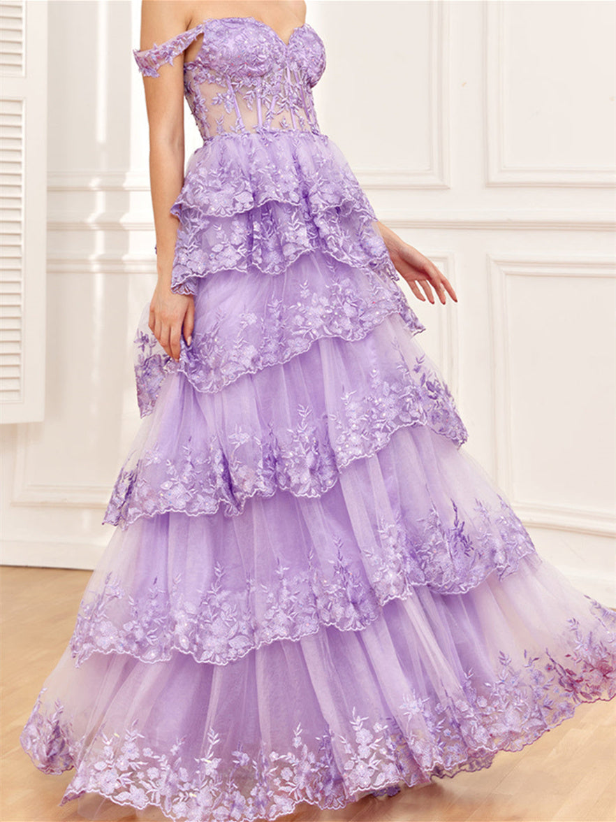 A-Line/Princess Sweetheart Off The Shoulder Sleeveless Floor-Length Evening Dress With Sequins BabaMila