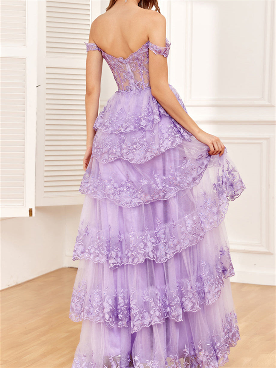 A-Line/Princess Sweetheart Off The Shoulder Sleeveless Floor-Length Evening Dress With Sequins BabaMila