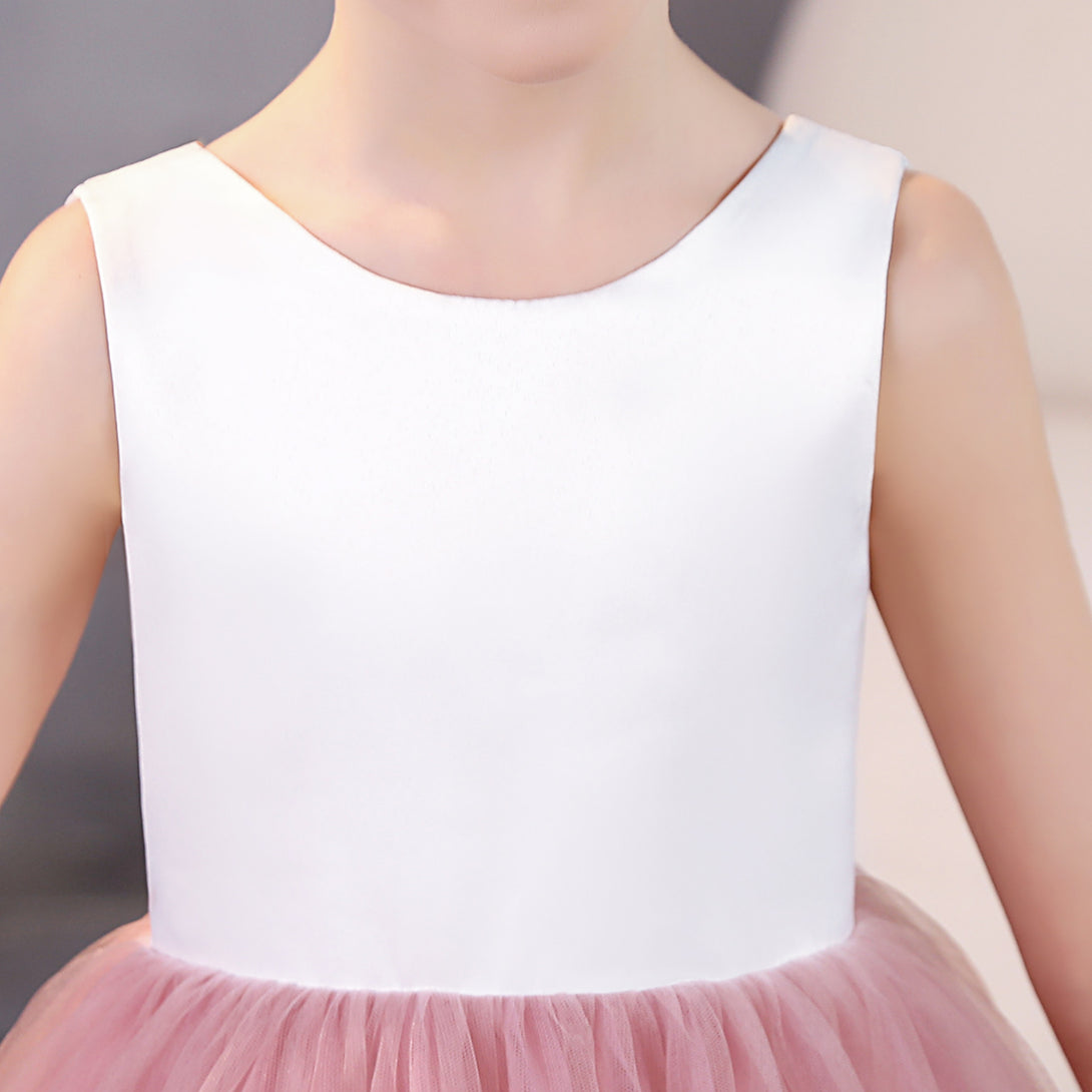 Girls Birthday Dresses Scoop Neck Sleeveless Satin/Tulle Floor-Length Flower Girl Dresses/Party Dresses Gidiondress