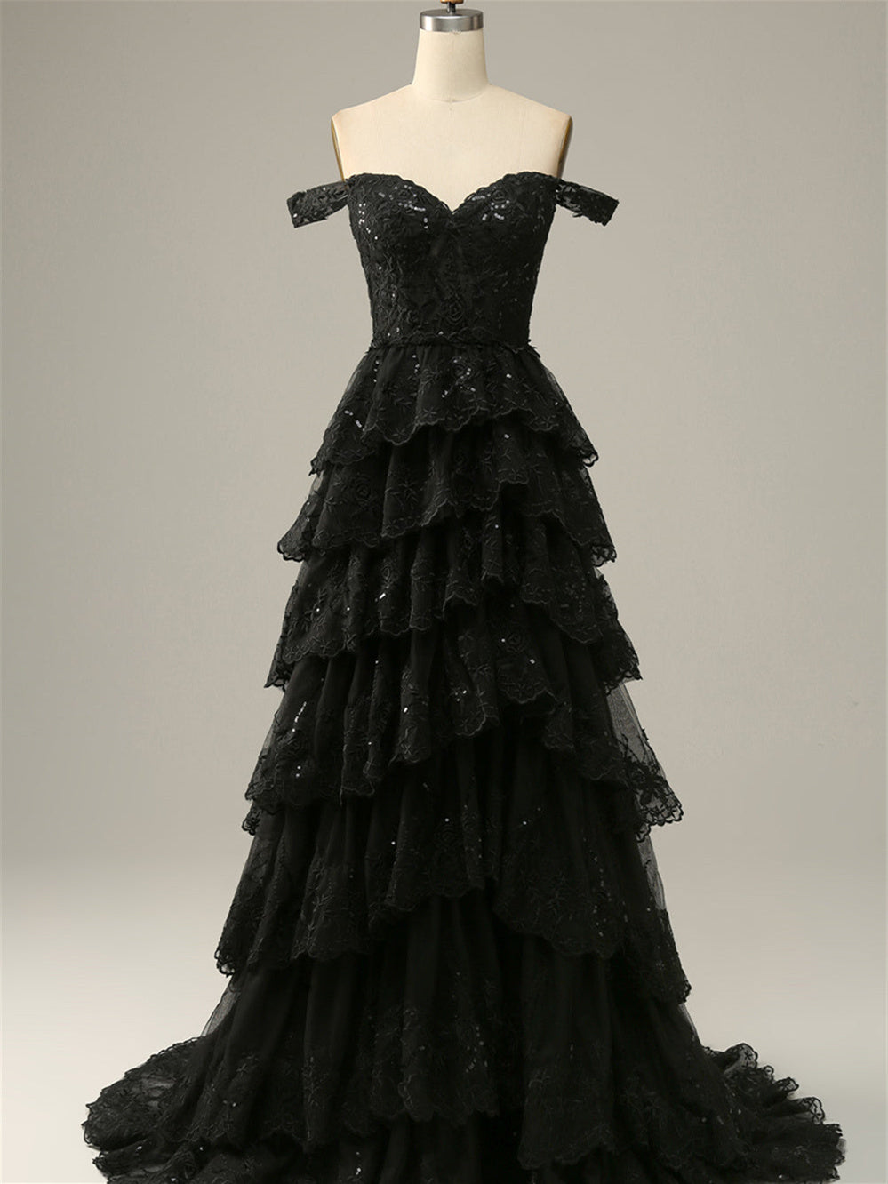 A-Line/Princess Sweetheart Off The Shoulder Sleeveless Floor-Length Evening Dress With Sequins BabaMila