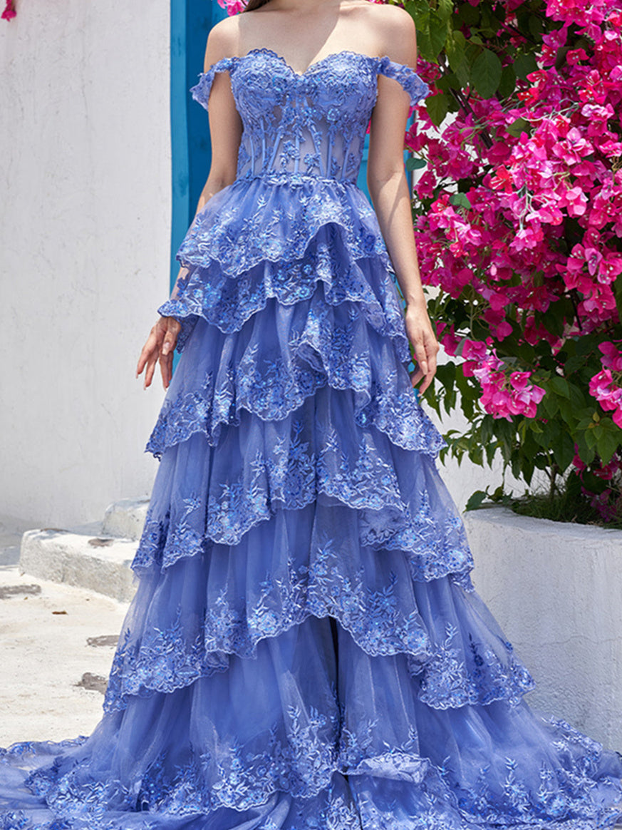 A-Line/Princess Sweetheart Off The Shoulder Sleeveless Floor-Length Evening Dress With Sequins BabaMila