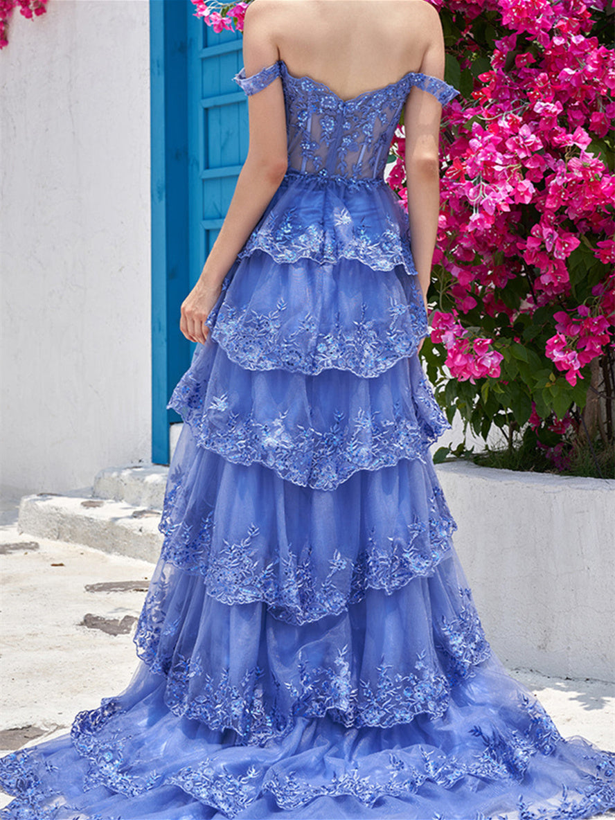 A-Line/Princess Sweetheart Off The Shoulder Sleeveless Floor-Length Evening Dress With Sequins BabaMila
