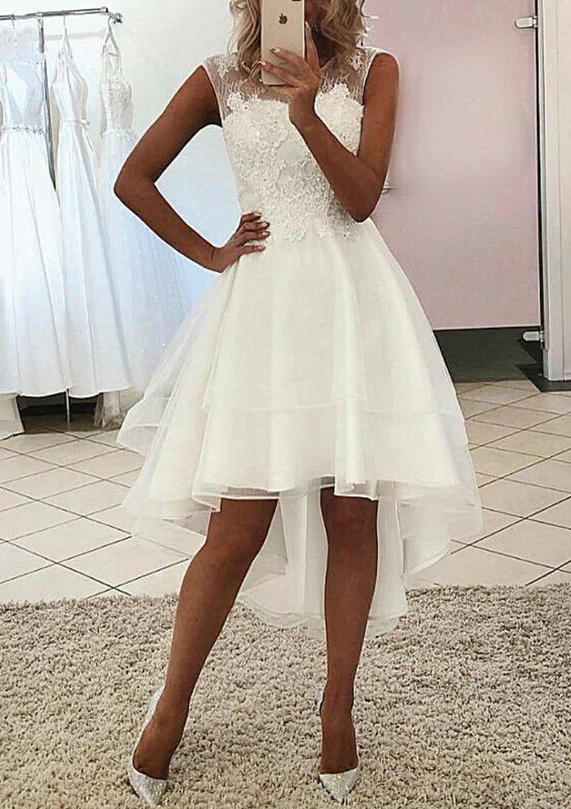 A-Line/Princess Scoop Asymmetrical Lace Wedding Dress BabaMila