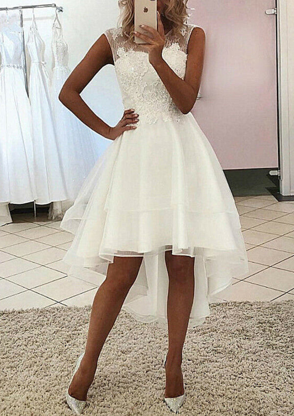 A-Line/Princess Scoop Asymmetrical Lace Wedding Dress BabaMila