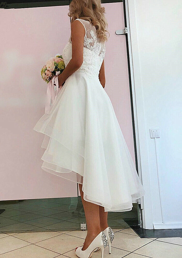 A-Line/Princess Scoop Asymmetrical Lace Wedding Dress BabaMila