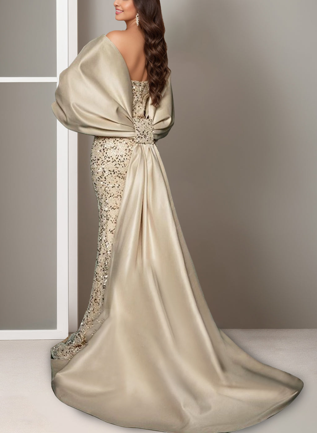 Mermaid/Trumpet Off-the-shoulder Sweep Train Evening Dress with Split Side/Bow BabaMila