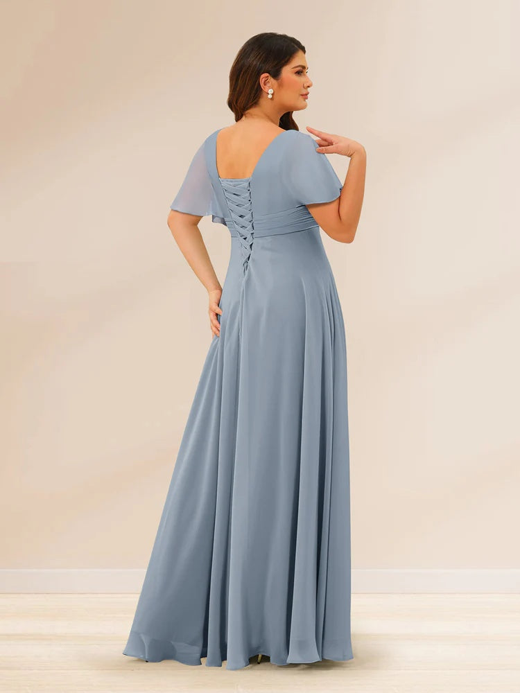 A-Line/Princess V-Neck Short Sleeves Plus Size Bridesmaid Dresses with Pockets BabaMila