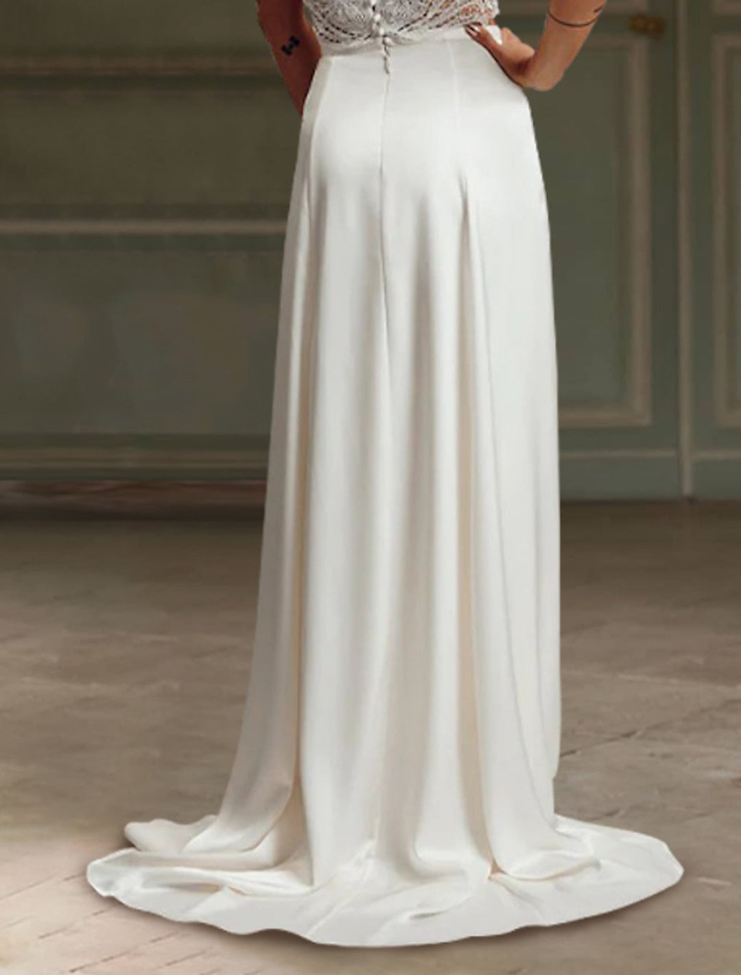 Sheath/Column Two-Piece Halter Floor-length Lace Wedding Dress BabaMila