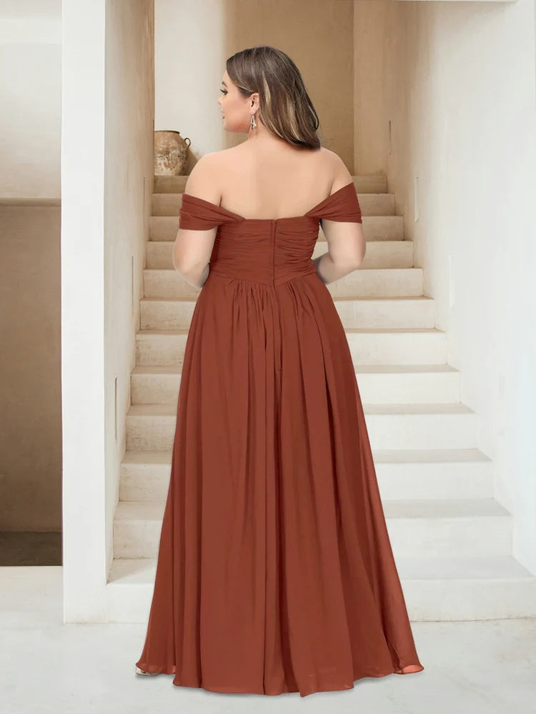 A-Line/Princess Off-the-Shoulder Sleeveless Chiffon Plus Size Bridesmaid Dresses with Pockets BabaMila