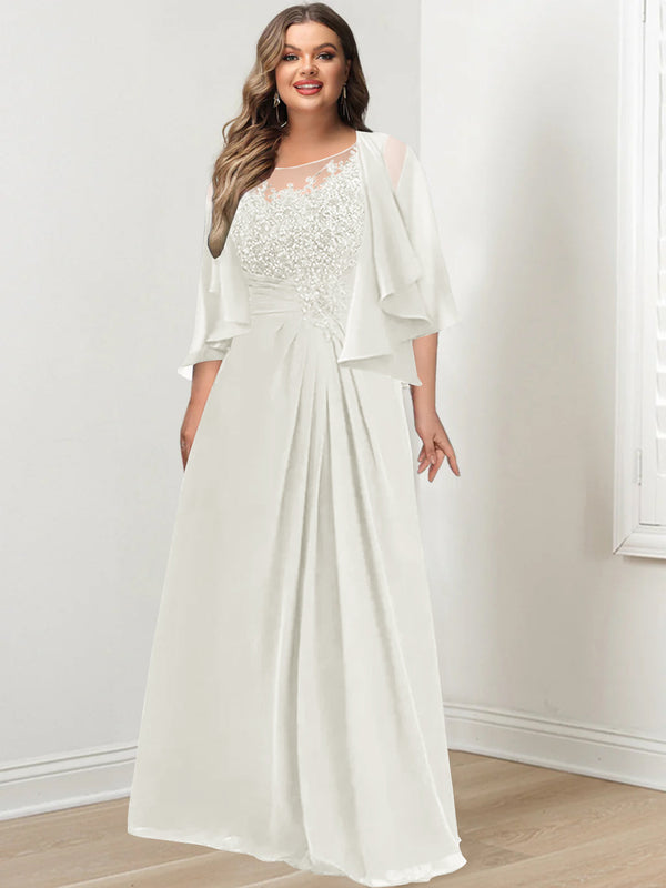A-Line/Princess Scoop Floor-Length Plus Size Mother Of The Bride Dresses With Pleated & Sequins BabaMila