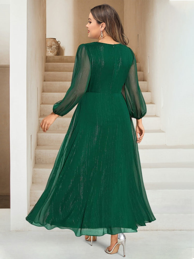 A-Line/Princess V-Neck Ankle-Length Long Sleeves Plus Size Bridesmaid Dresses BabaMila
