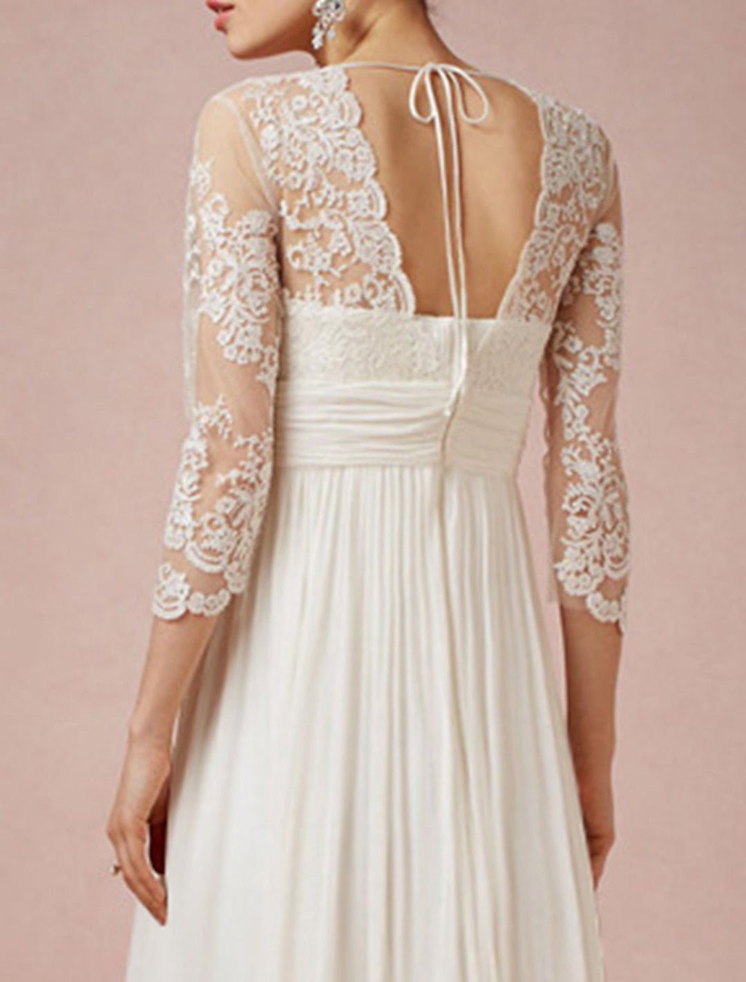 A-Line/Princess V-Neck Tulle Half Sleeve Asymmetrical Lace Applique Wedding Dress BabaMila