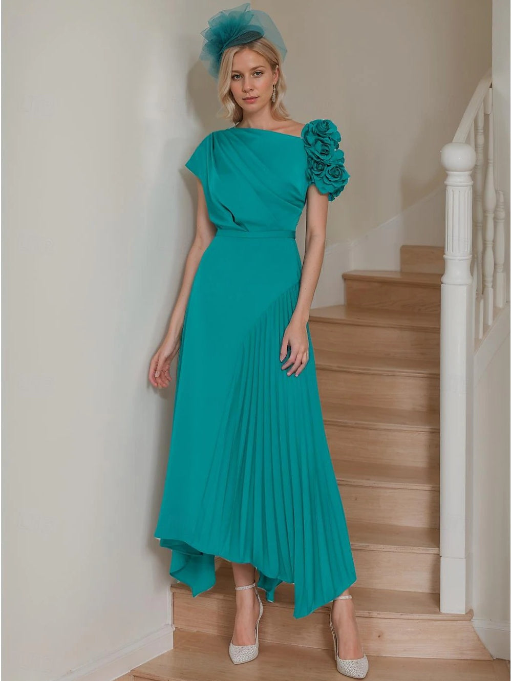 A-Line/Princess One-Shoulder Short Sleeves Ankle-Length Mother Of The Bride Dresses With Ruffles BabaMila
