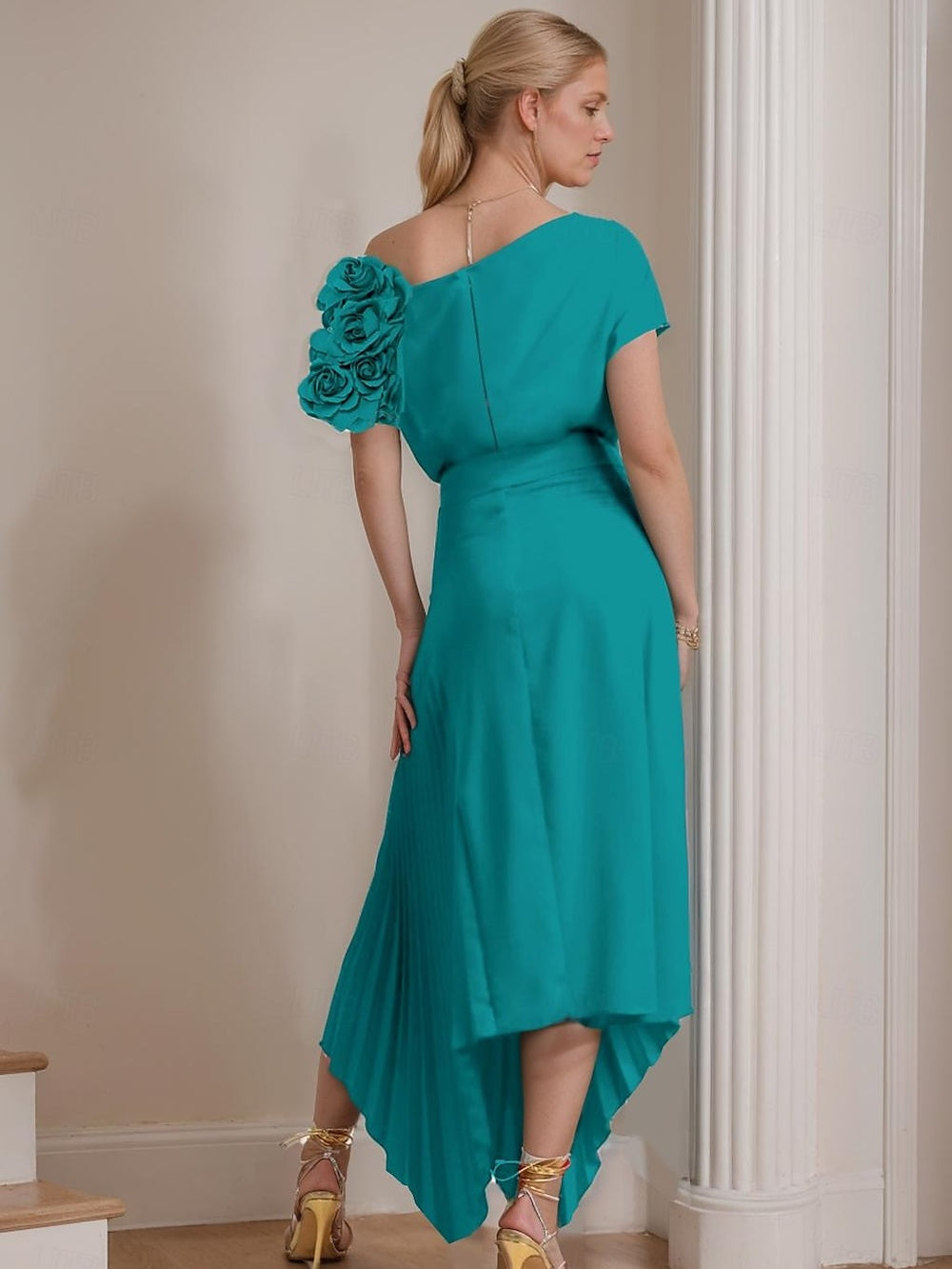 A-Line/Princess One-Shoulder Short Sleeves Ankle-Length Mother Of The Bride Dresses With Ruffles BabaMila