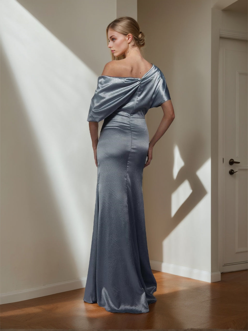 A-Line/Princess One-Shoulder Short Sleeves Floor-Length Mother Of The Bride Dress With Split Side BabaMila