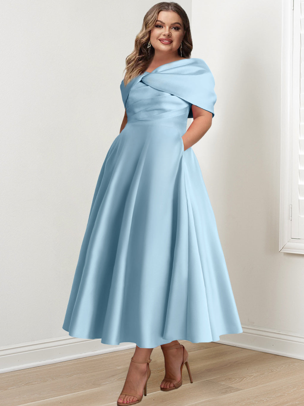 A-Line/Princess Off-The-Shoulder Sleeveless Ankle-Length Plus Size Mother Of The Bride Dresses With Ruffles & Bowknot BabaMila