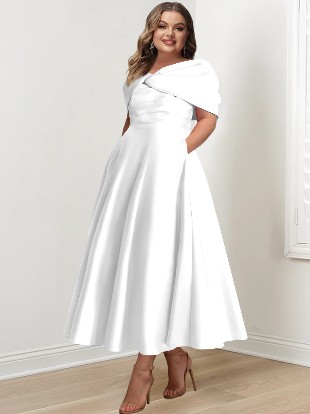 A-Line/Princess Off-The-Shoulder Sleeveless Ankle-Length Plus Size Mother Of The Bride Dresses With Ruffles & Bowknot BabaMila