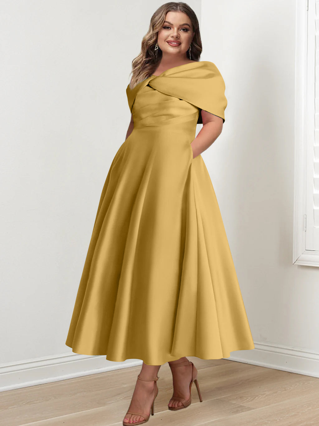 A-Line/Princess Off-The-Shoulder Sleeveless Ankle-Length Plus Size Mother Of The Bride Dresses With Ruffles & Bowknot BabaMila
