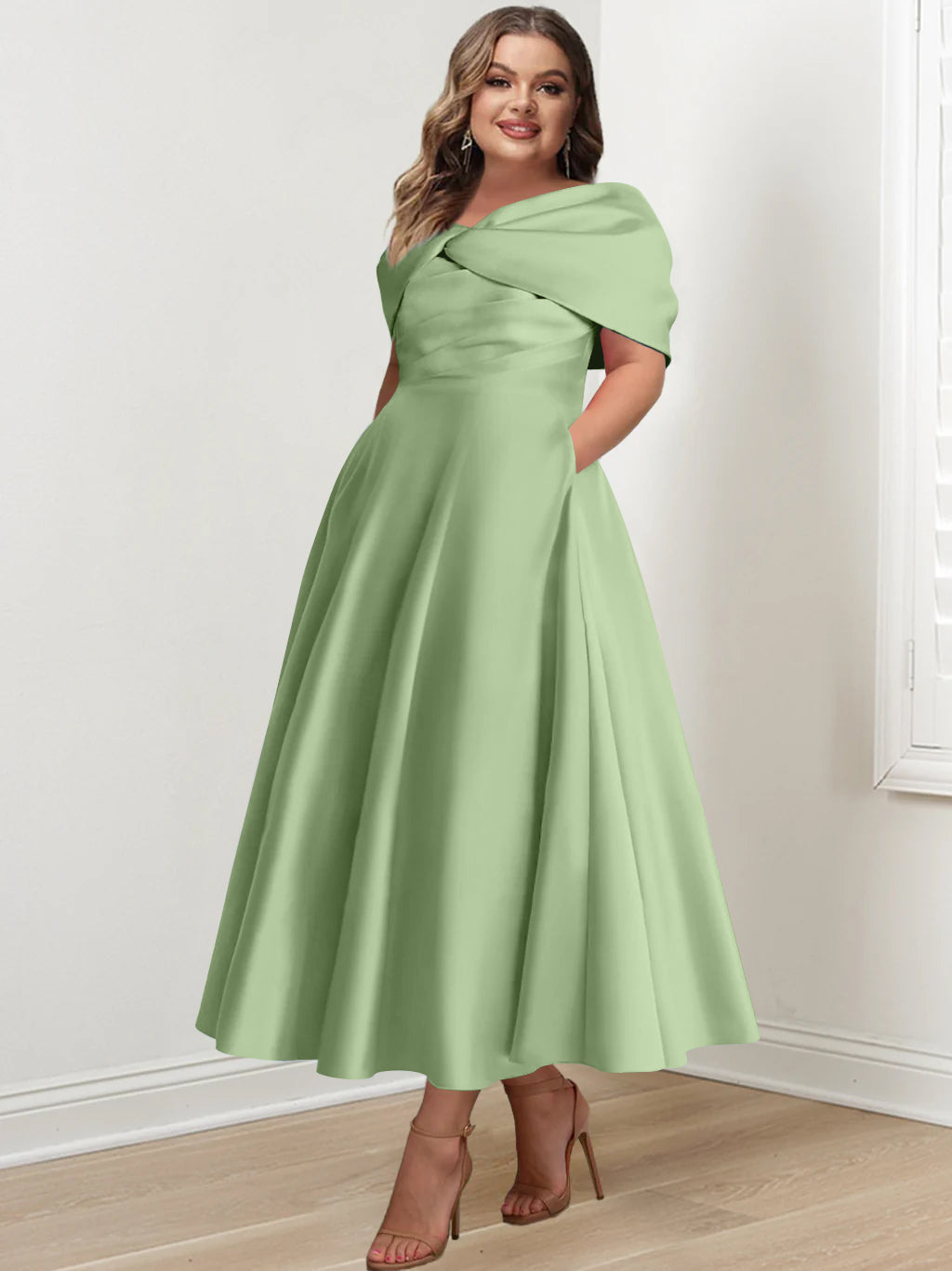 A-Line/Princess Off-The-Shoulder Sleeveless Ankle-Length Plus Size Mother Of The Bride Dresses With Ruffles & Bowknot BabaMila