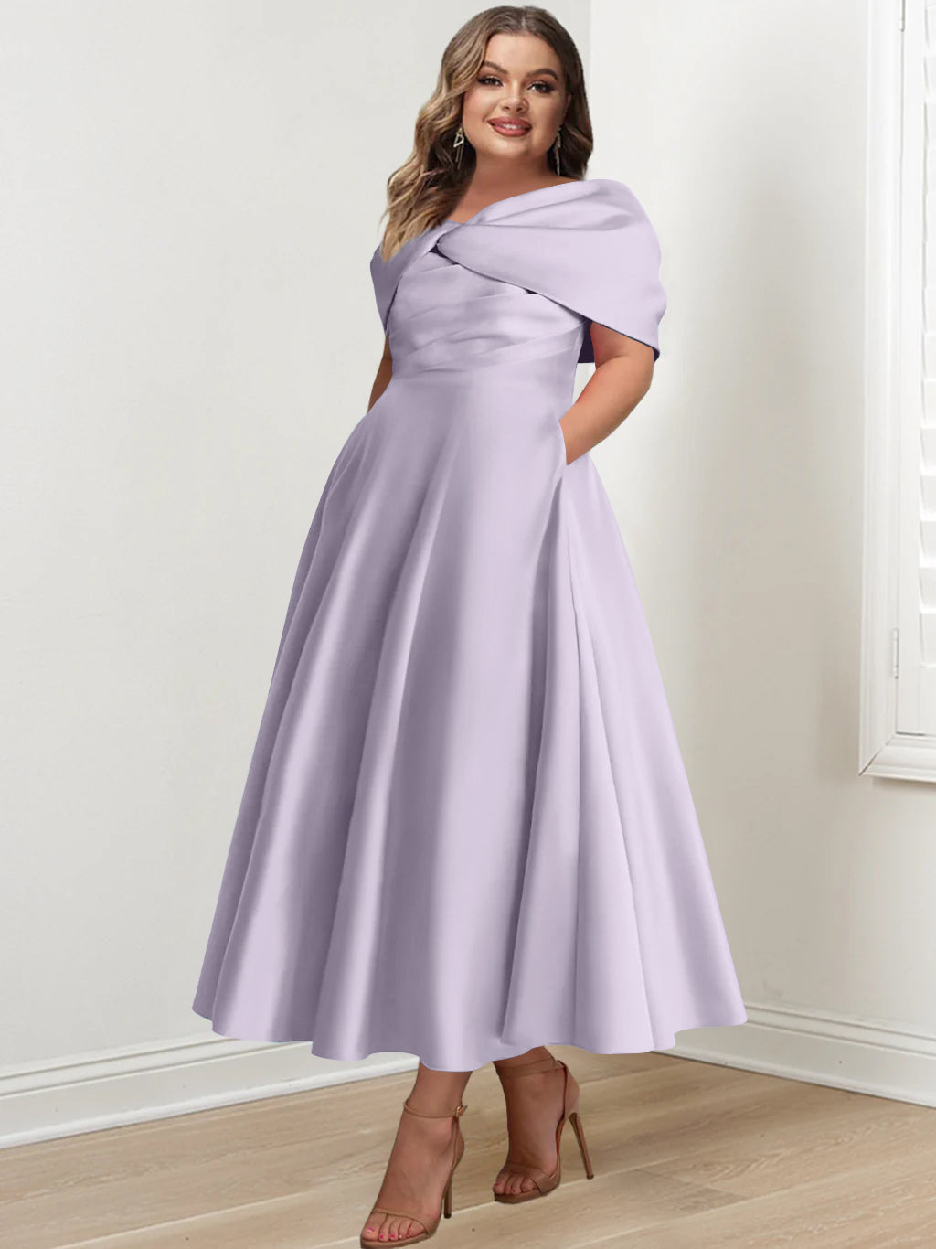 A-Line/Princess Off-The-Shoulder Sleeveless Ankle-Length Plus Size Mother Of The Bride Dresses With Ruffles & Bowknot BabaMila
