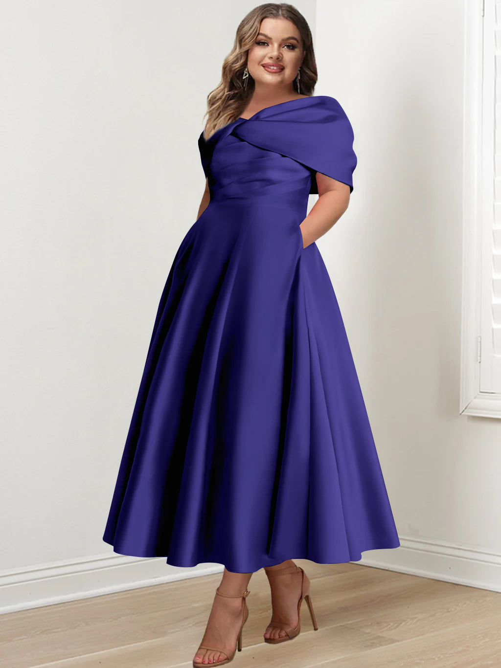 A-Line/Princess Off-The-Shoulder Sleeveless Ankle-Length Plus Size Mother Of The Bride Dresses With Ruffles & Bowknot BabaMila