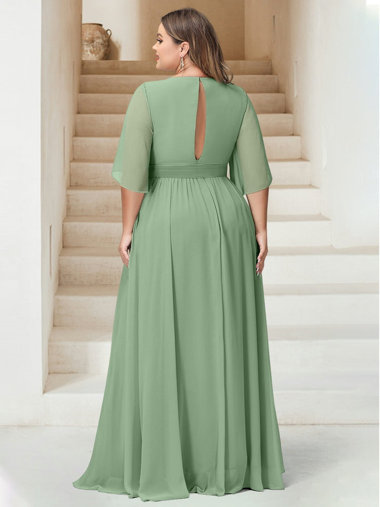 A-Line/Princess V-Neck Floor-Length Backless Plus Size Bridesmaid Dresses BabaMila