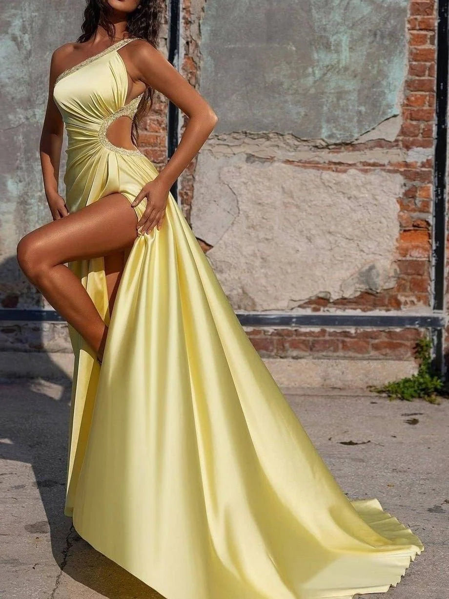 Sheath/Column One-Shoulder Floor-length Prom Dresses With Sequins BabaMila