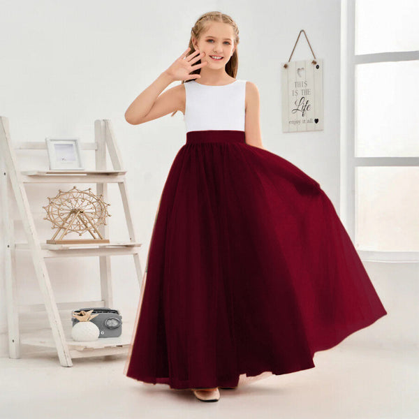 Sleeveless V Back Ivory Cabernet Tulle Flower Girl Dress Gidiondress Cabernet 12M