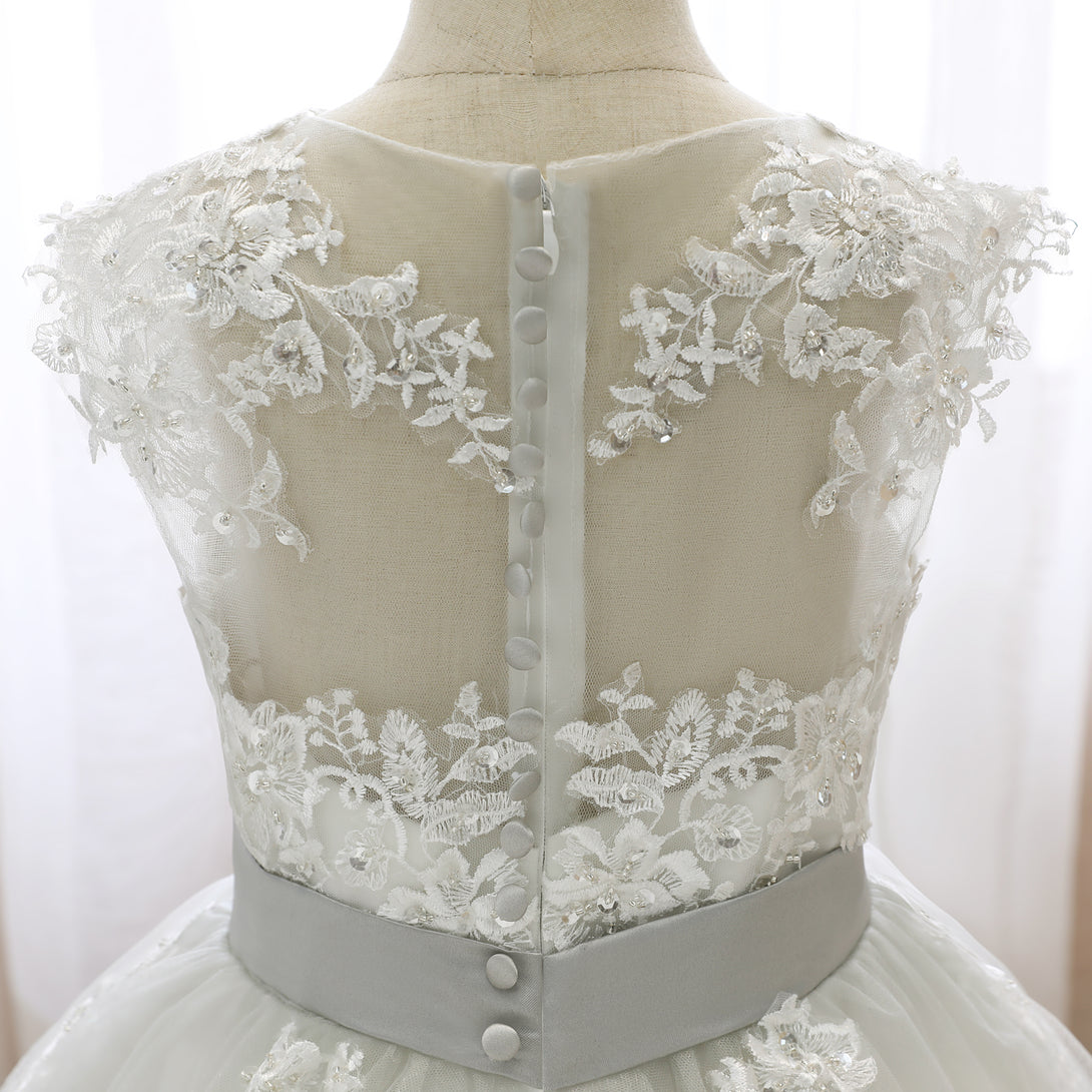 Boat Neck Sleeveless Knee-Length Lace/Satin/Tulle Girls Birthday Dresses With Appliques/Bow Belt Gidiondress