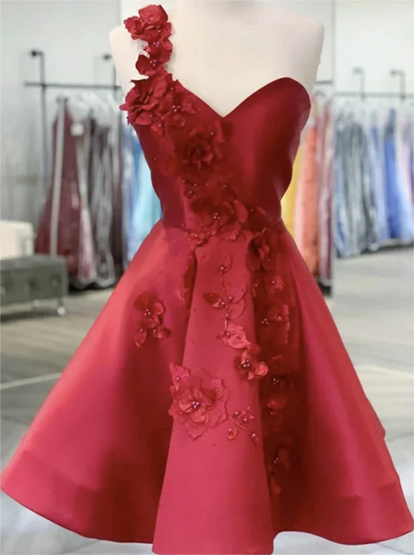 One Shoulder Satin Short Backless Homecoming Dresses BabaMila