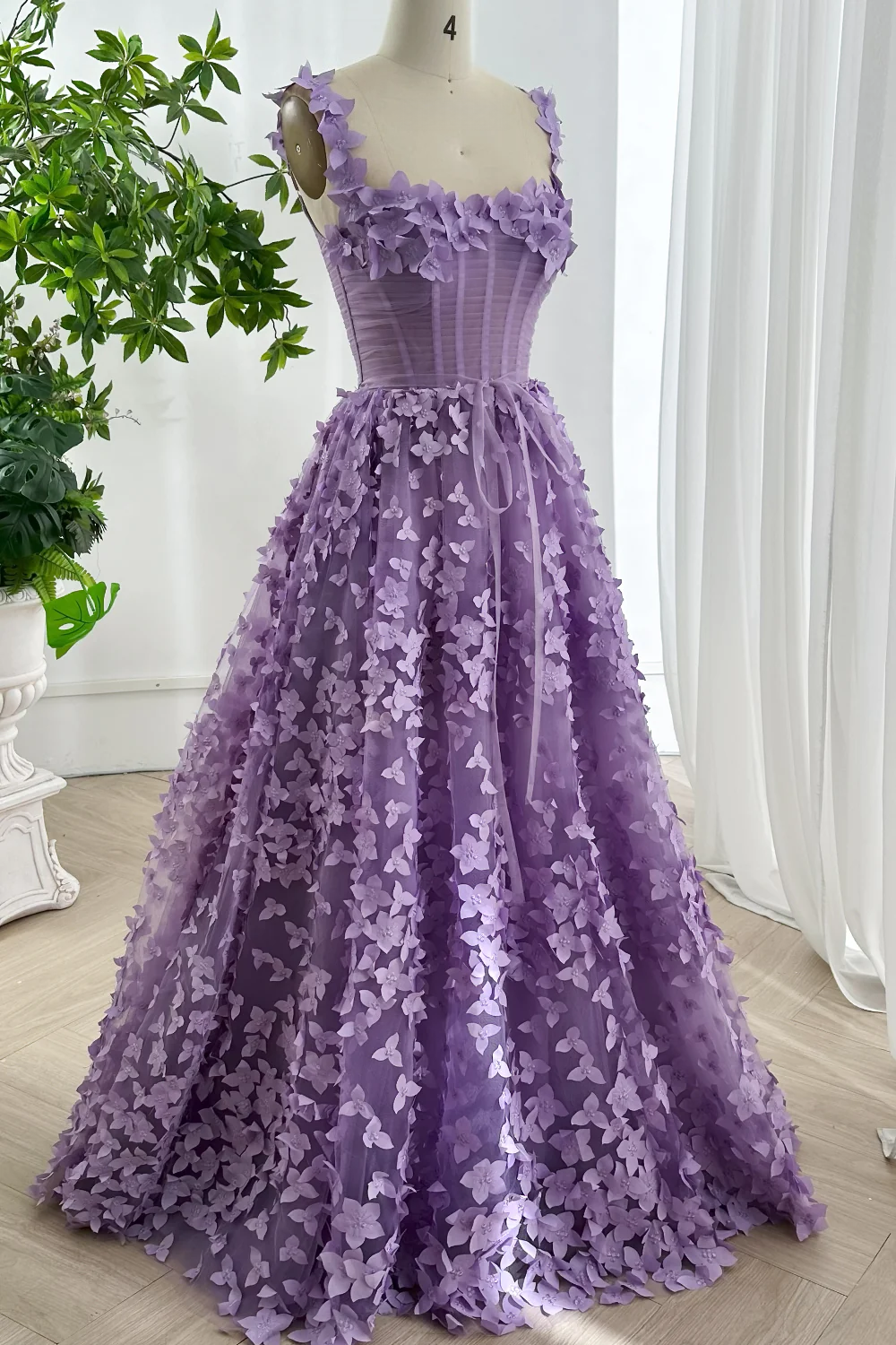 Embroidered Prom Dress Lavender 3D Floral Corset Gown with Lace-Up Back Evening Party dress BabaMila