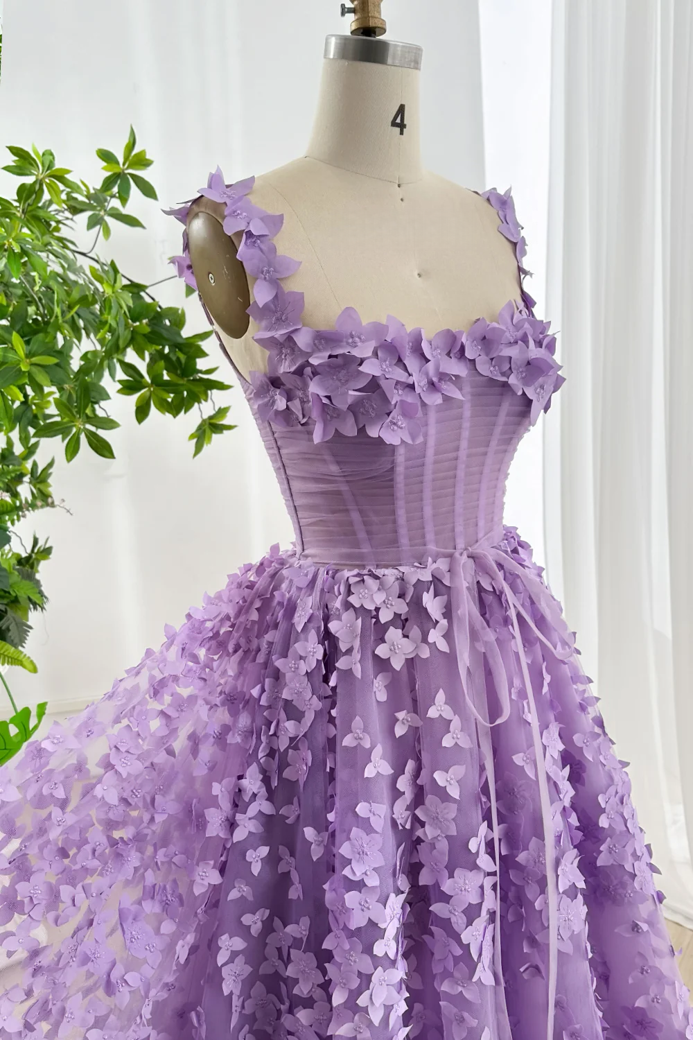 Embroidered Prom Dress Lavender 3D Floral Corset Gown with Lace-Up Back Evening Party dress BabaMila