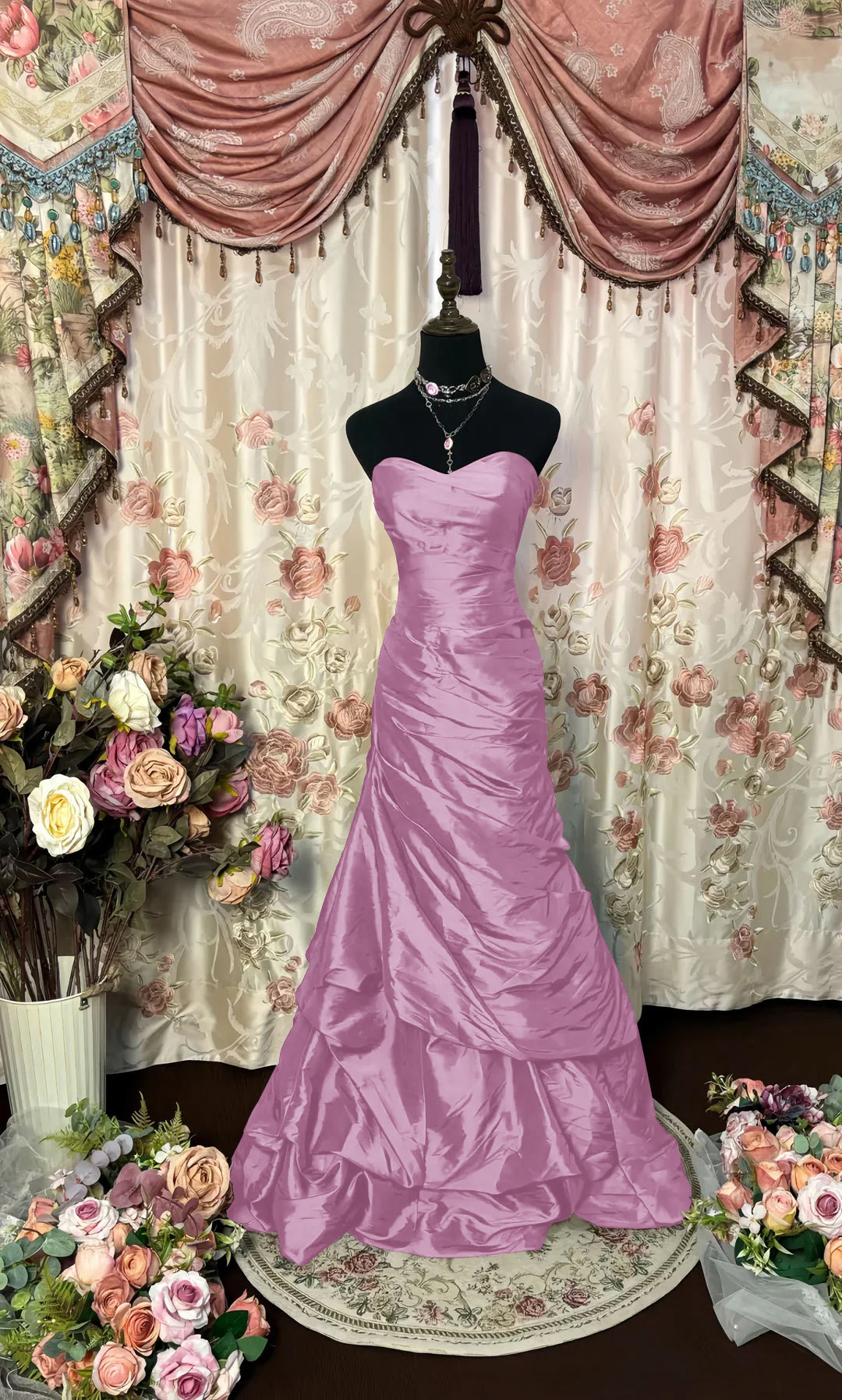 Trumpet/Mermaid Strapless Sleeveless Floor-Length Taffeta Prom Dresses With Ruffles BabaMila