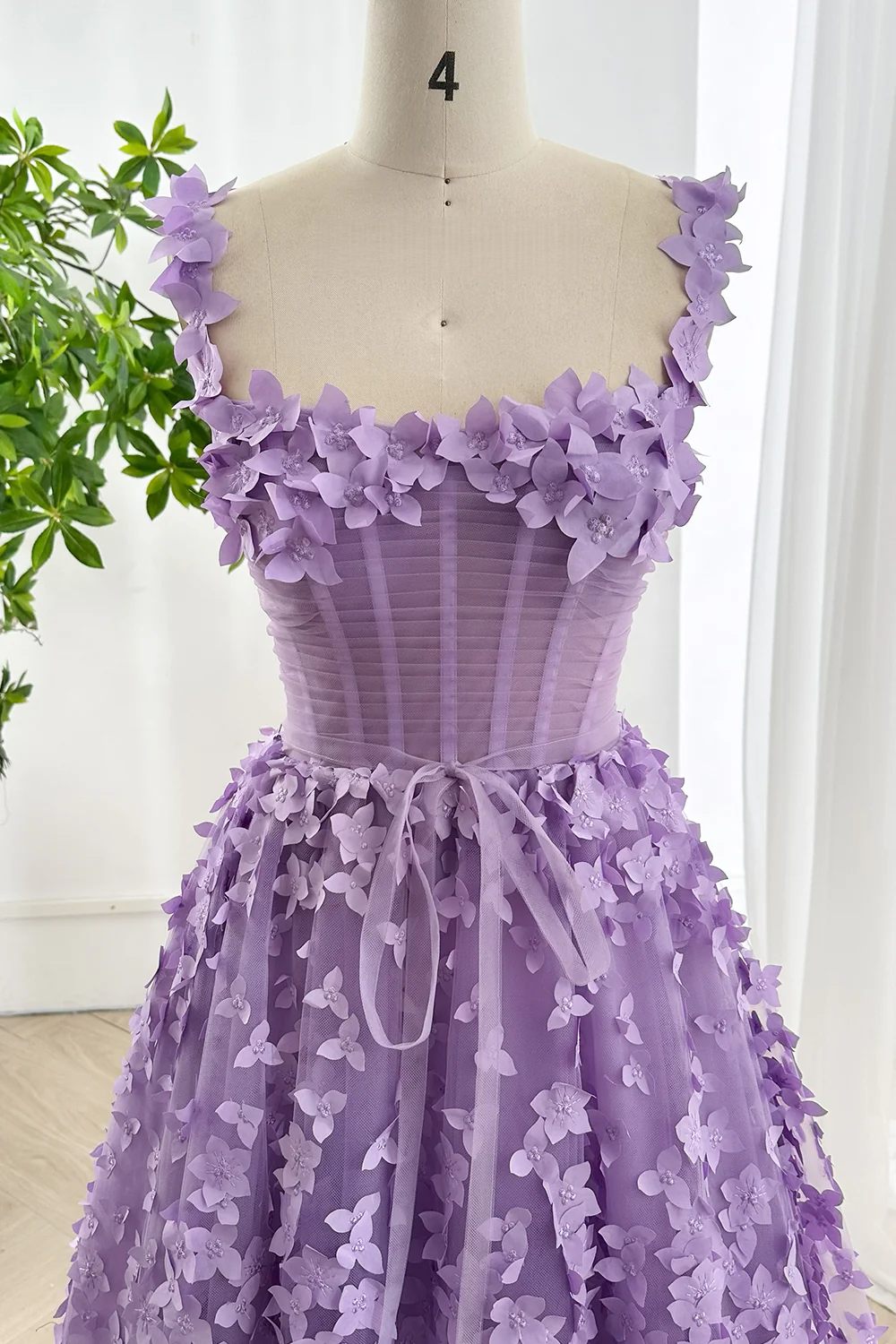 Embroidered Prom Dress Lavender 3D Floral Corset Gown with Lace-Up Back Evening Party dress BabaMila