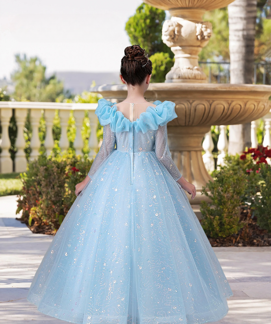 Scoop Neck Long Sleeve Floor-Length Lace/Tulle/Sequins Ball Gown/Princess With Appliques Gidiondress