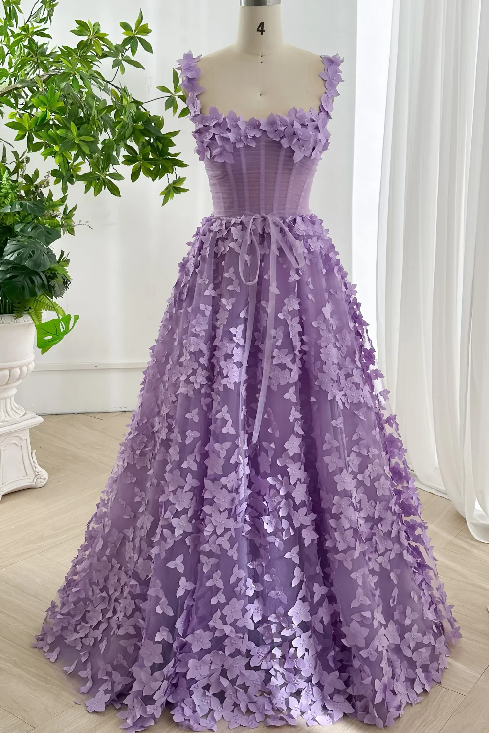 Embroidered Prom Dress Lavender 3D Floral Corset Gown with Lace-Up Back Evening Party dress BabaMila