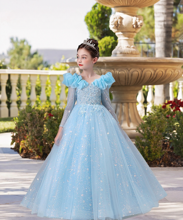 Scoop Neck Long Sleeve Floor-Length Lace/Tulle/Sequins Ball Gown/Princess With Appliques Gidiondress