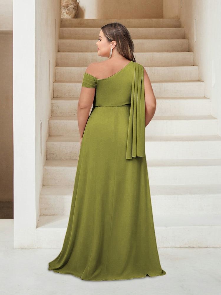 A-Line/Princess One-Shoulder Floor-Length Sleeveless Plus Size Bridesmaid Dresses BabaMila