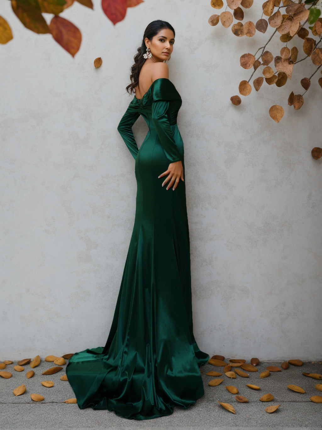 Mermaid/Trumpet Off-the-Shoulder Long Sleeves Floor-Length Prom Evening Dress with Ruffles BabaMila