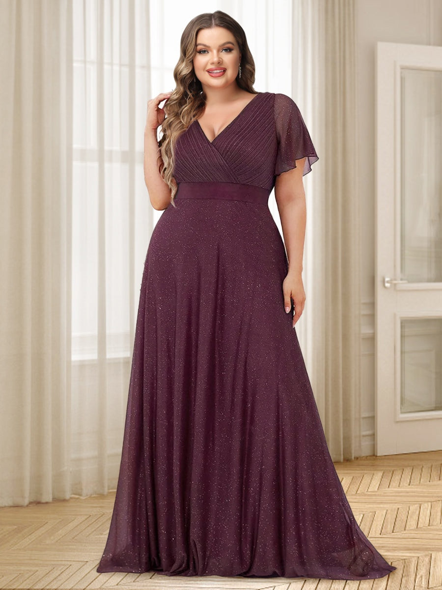 A-Line/Princess V-Neck Floor-Length Ruffles Plus Size Bridesmaid Dresses BabaMila