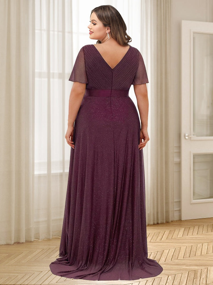 A-Line/Princess V-Neck Floor-Length Ruffles Plus Size Bridesmaid Dresses BabaMila