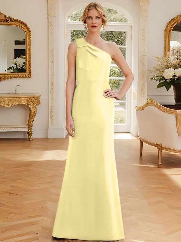Sheath/Column One-Shoulder Sleeveless Satin Mother Of The Bride Dresses With Bowknot BabaMila