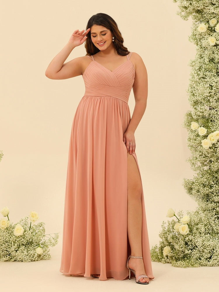 A-Line/Princess Floor-Length Spaghetti Straps Ruffles Plus Size Bridesmaid Dresses BabaMila