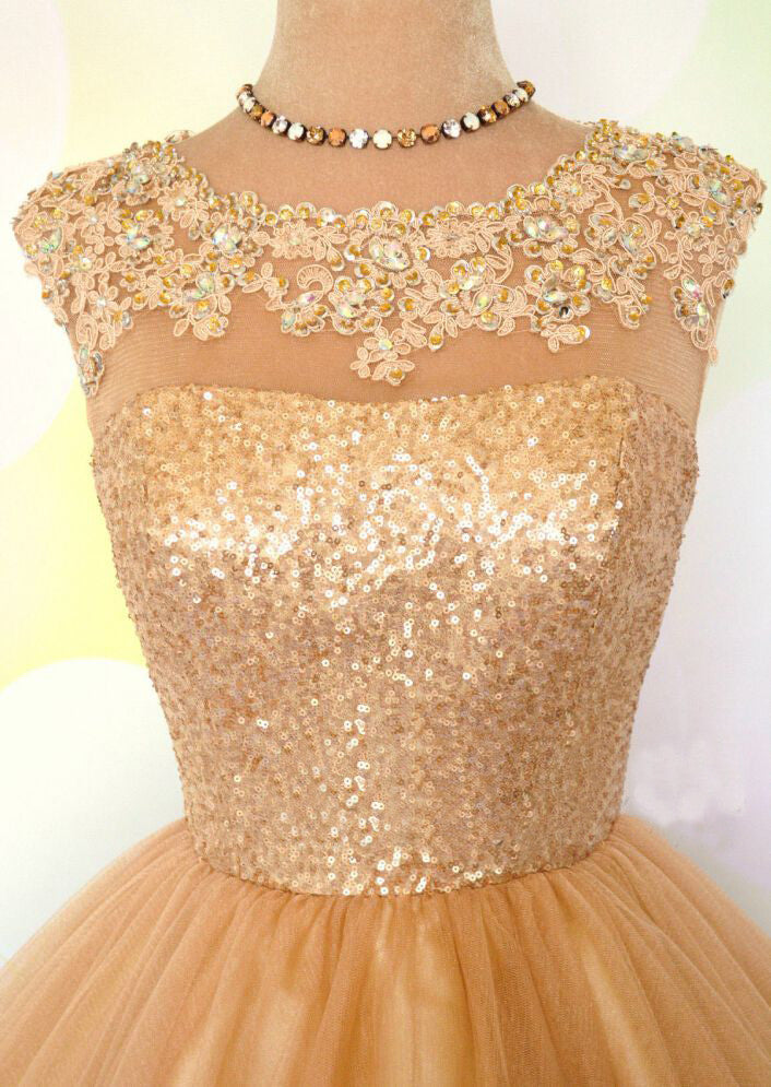 Homecoming Dress Sexy Gold Sequins Scoop Short Prom Dress Party Dress Homecoming Dress BabaMila