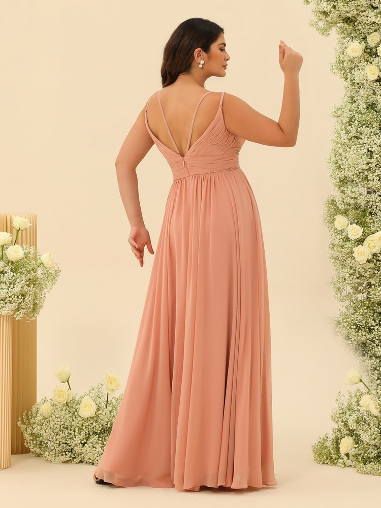 A-Line/Princess Floor-Length Spaghetti Straps Ruffles Plus Size Bridesmaid Dresses BabaMila