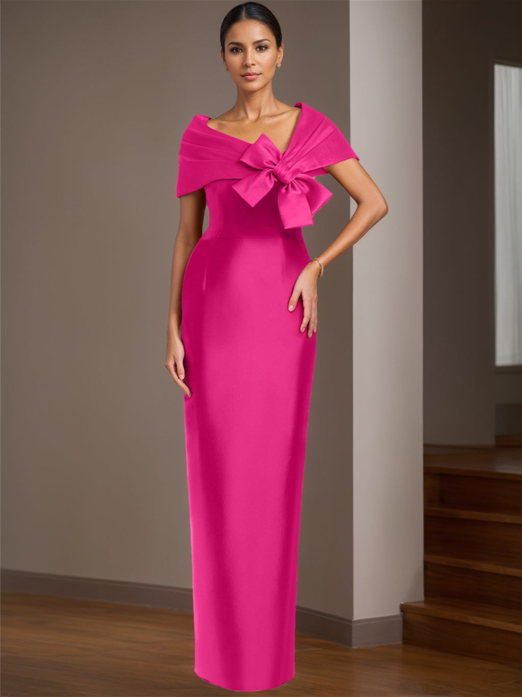 Sheath/Column Satin Floor-Length Sleeveless Asymmetrical Bow(S) Mother Of The Bride Dresses BabaMila